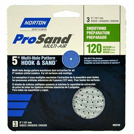 NORTON CO 5" ProSand Universal Hole Sanding Disc 120-Grit, PK 3 03230